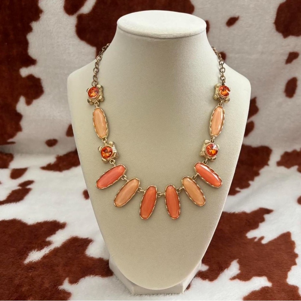 Orange Fan-Patterned Statement Necklace